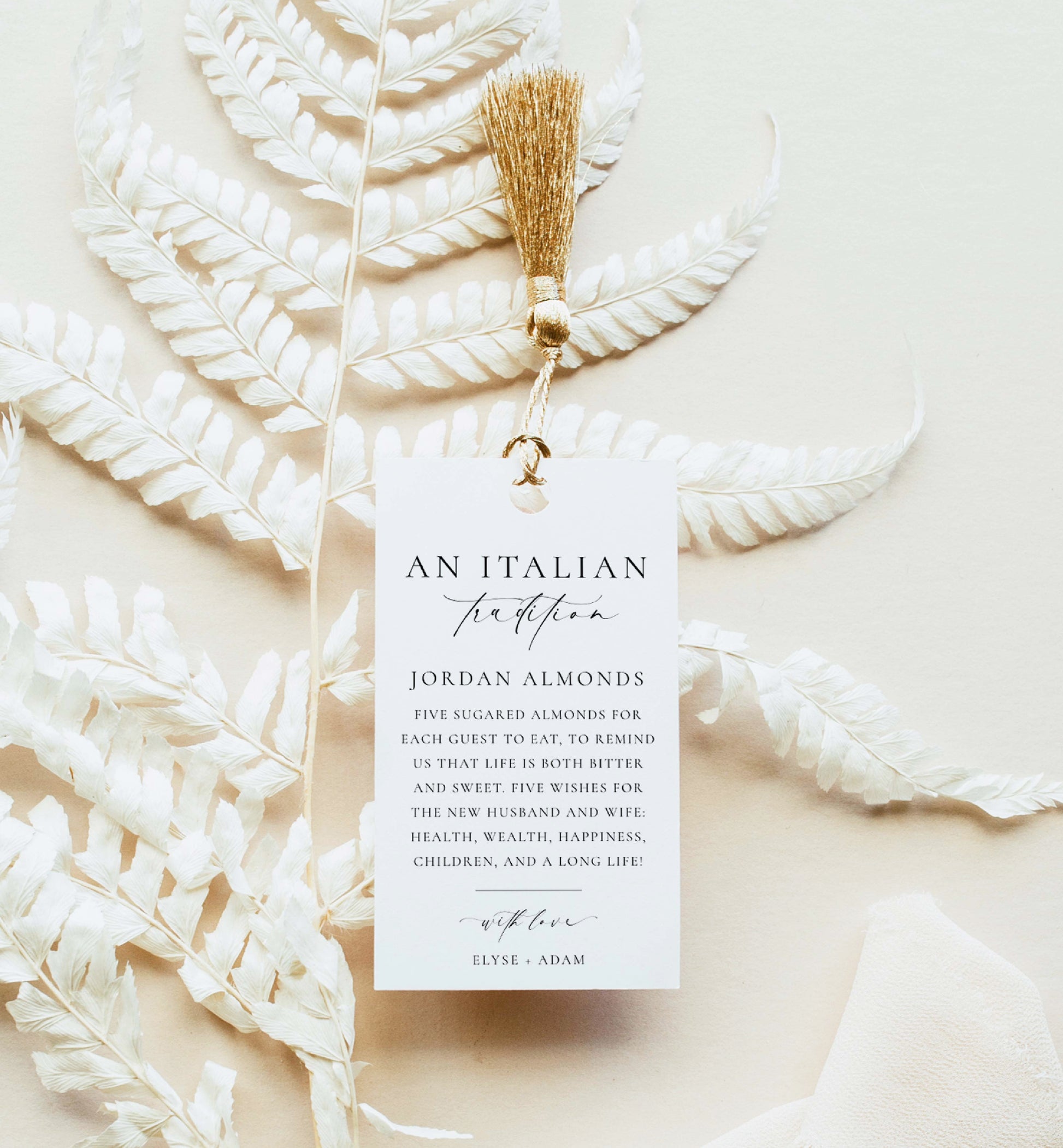 Printable Jordan Almonds Tag, An Italian Tradition Favor Tag, Minimalist Sugared Almonds Wedding Favor Tag, Wedding Tradition Tag, Ellesmere
