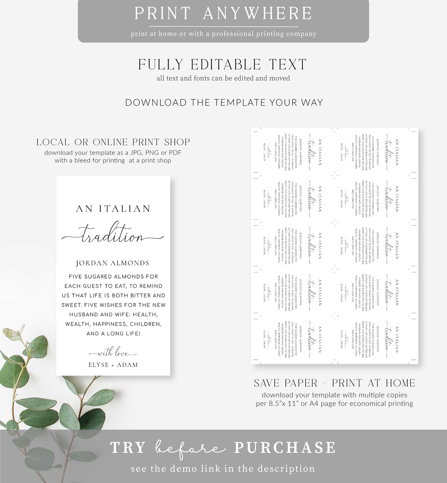 Quinn Script | Printable Italian Tradition Favour Tags Template