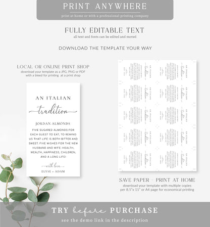 Quinn Script | Printable Italian Tradition Favour Tags Template
