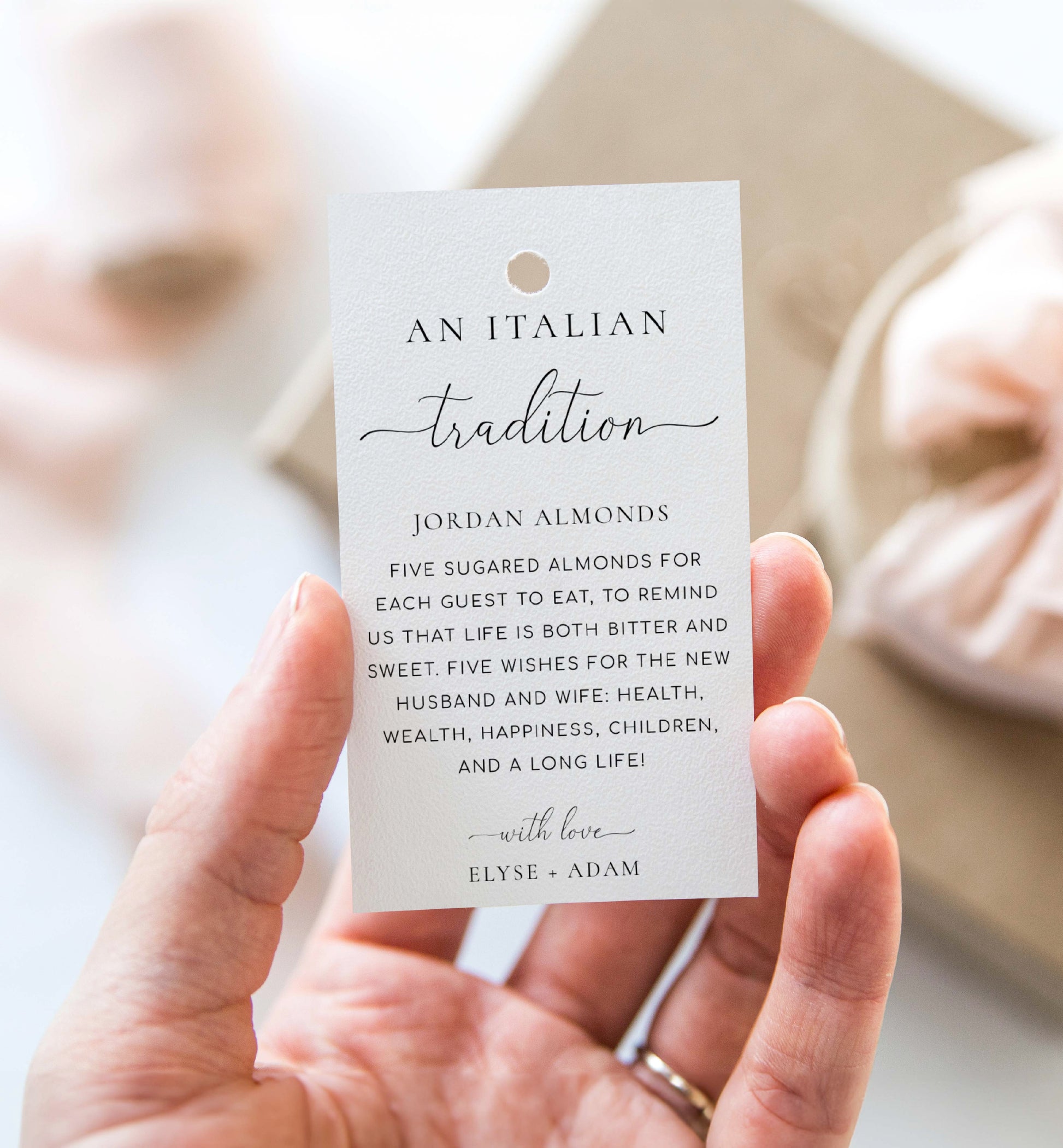 An Italian Tradition Favor Tag, Printable Jordan Almonds Tag, Minimalist Sugared Almonds Wedding Favor, Wedding Tradition Tag, Quinn Script