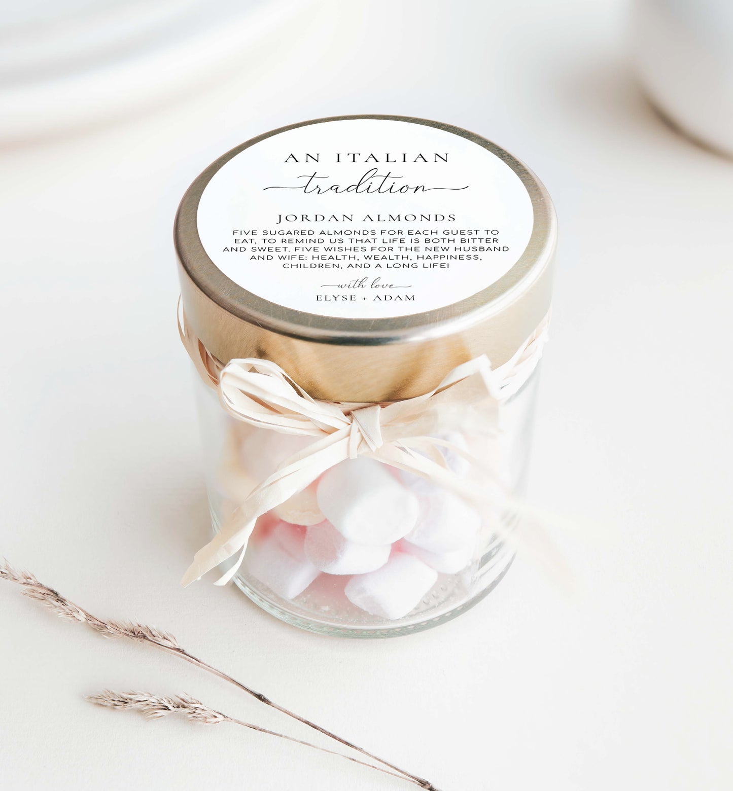 An Italian Tradition Favor Tag, Printable Jordan Almonds Tag, Minimalist Sugared Almonds Wedding Favor, Wedding Tradition Tag, Quinn Script