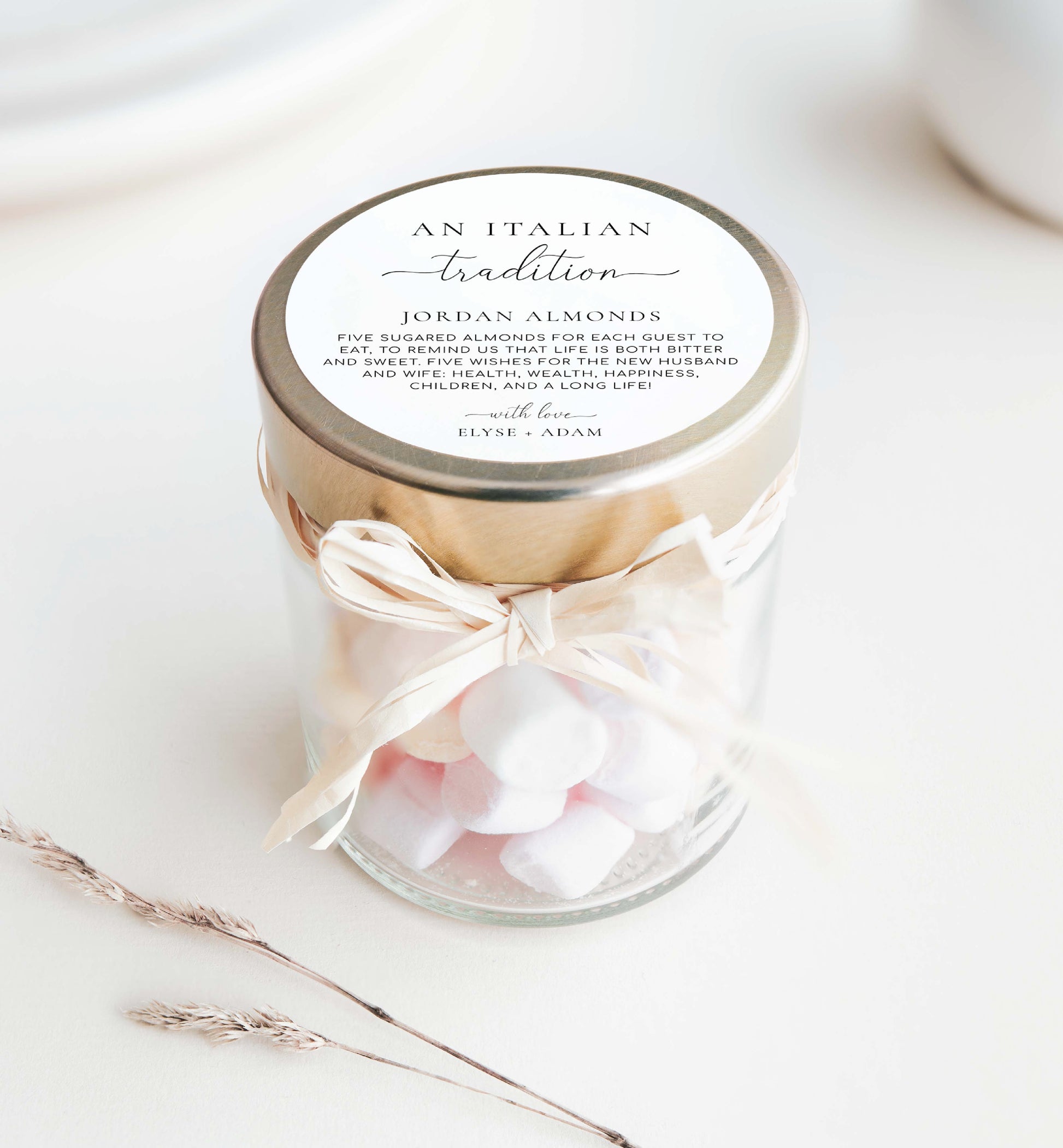 An Italian Tradition Favor Tag, Printable Jordan Almonds Tag, Minimalist Sugared Almonds Wedding Favor, Wedding Tradition Tag, Quinn Script