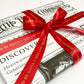 Nice List Member Approved By Santa Satin Ribbon, Red Gold, 25mm Wide Woven Edge Satin Ribbon, Christmas Decorations Craft and Wrap, Bows Presents Wrapping Ribbon
