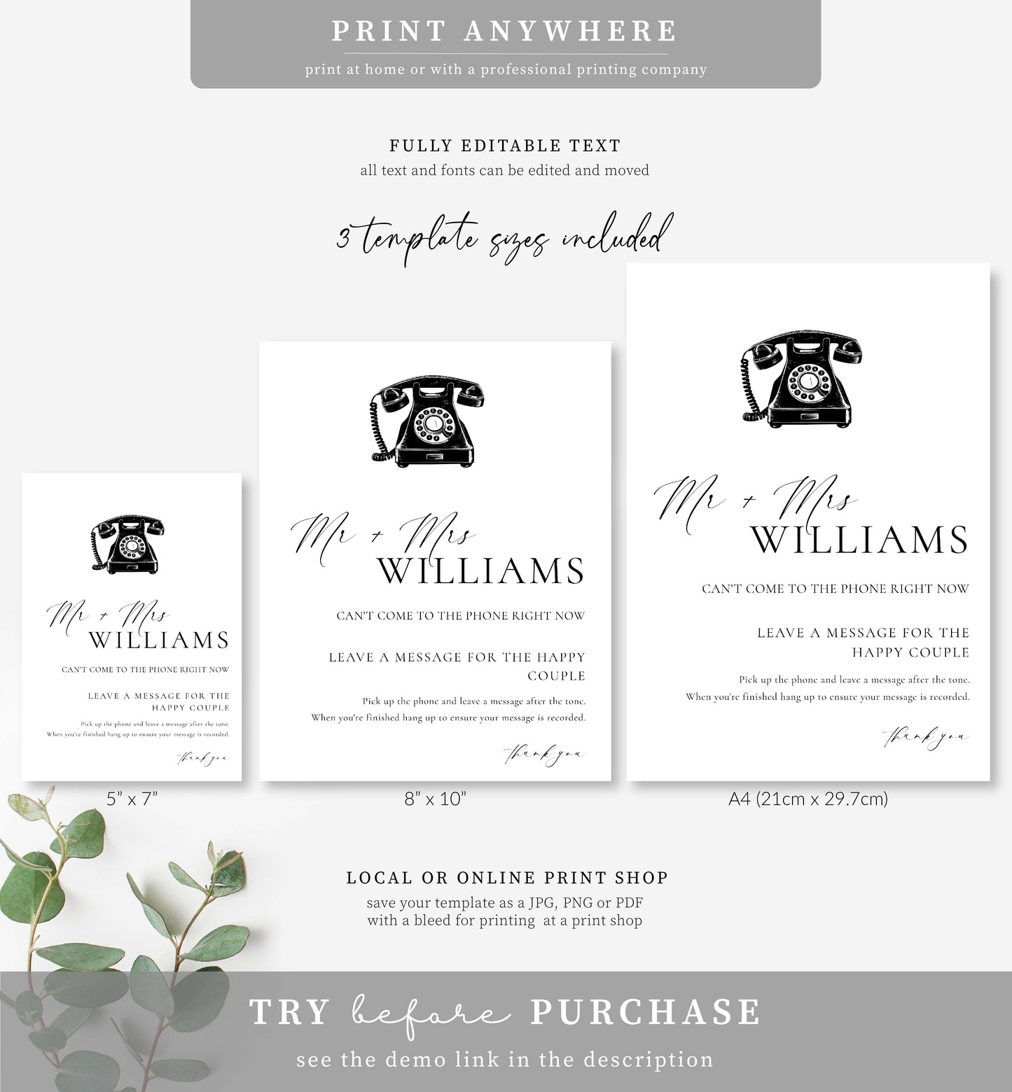 Ellesmere White | Printable Audio Guestbook Sign Template