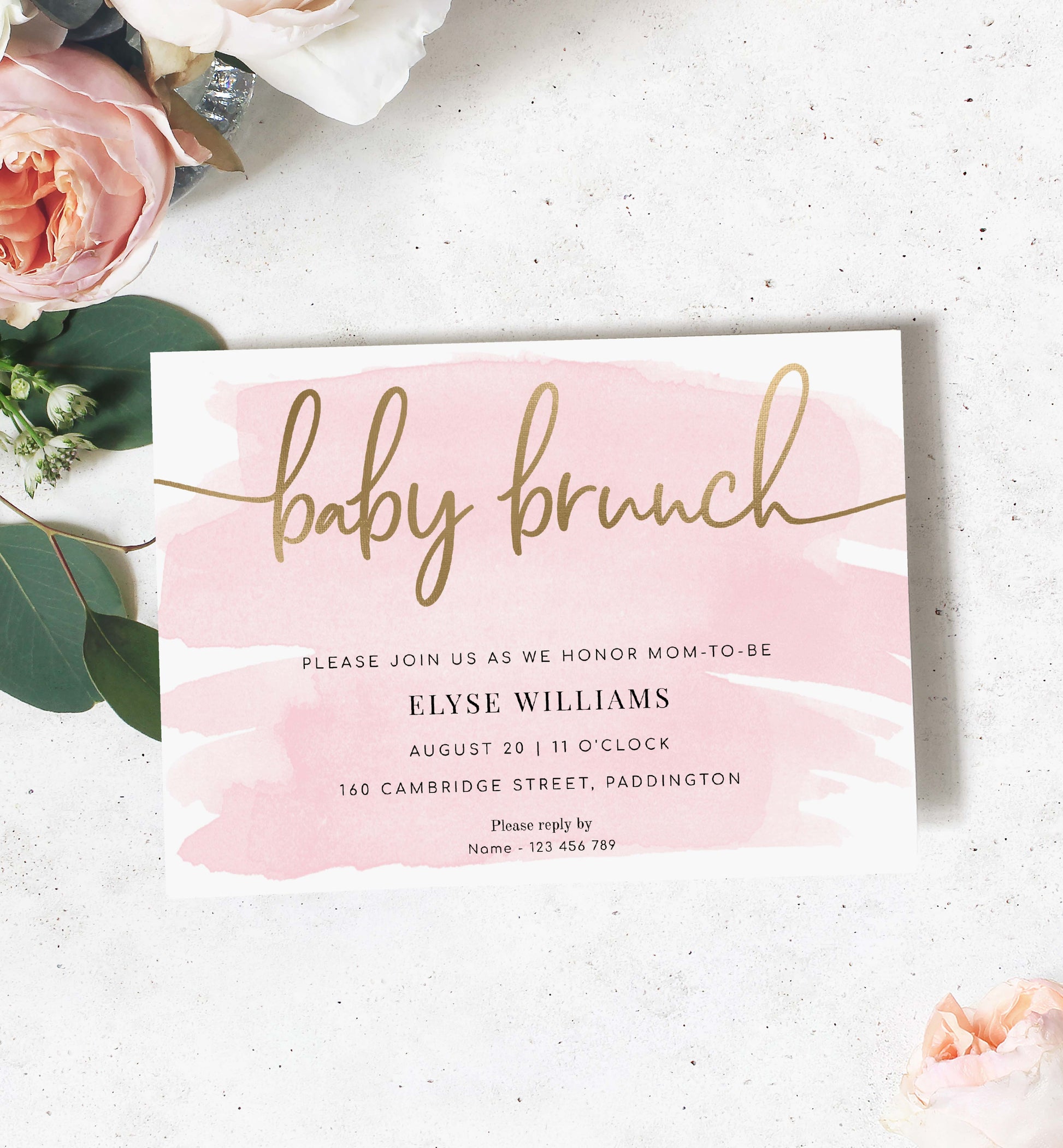 Printable Baby Brunch Invitation, Diaper Raffle, Book Request, Books For Baby, Pink Watercolour, Baby Shower Invite, Girl Baby Shower Evite