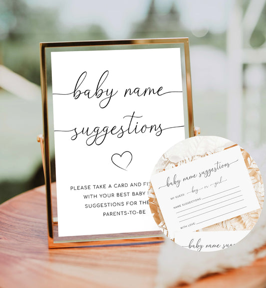 Quinn Script White | Printable Baby Name Suggestion Game Template