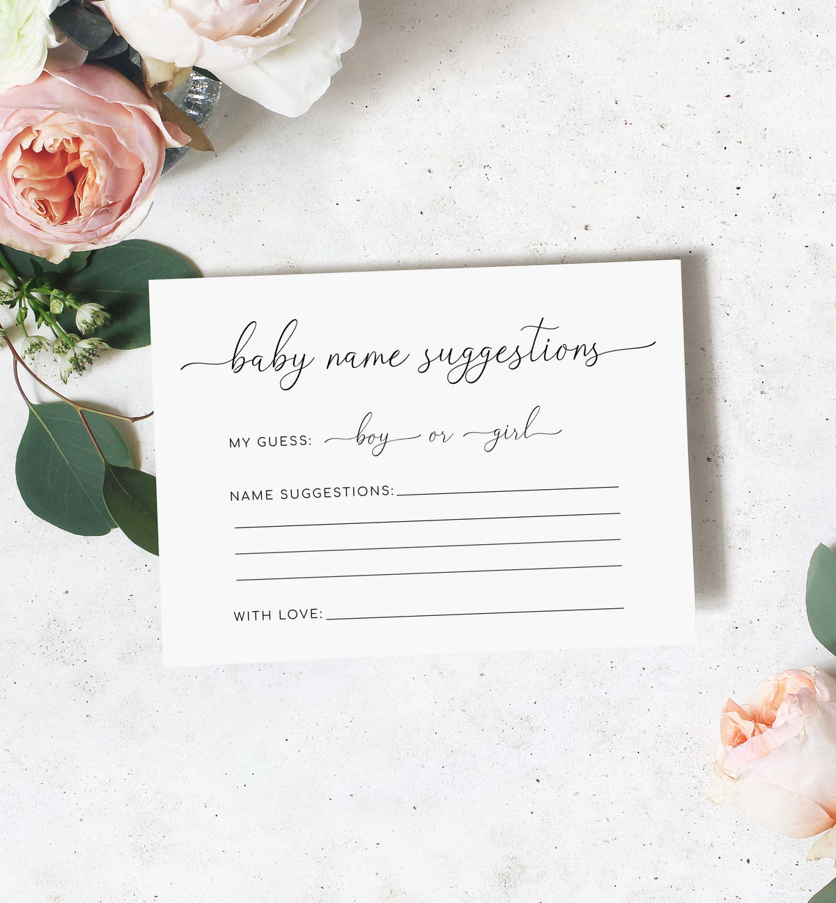 Quinn Script White | Printable Baby Name Suggestion Game Template ...