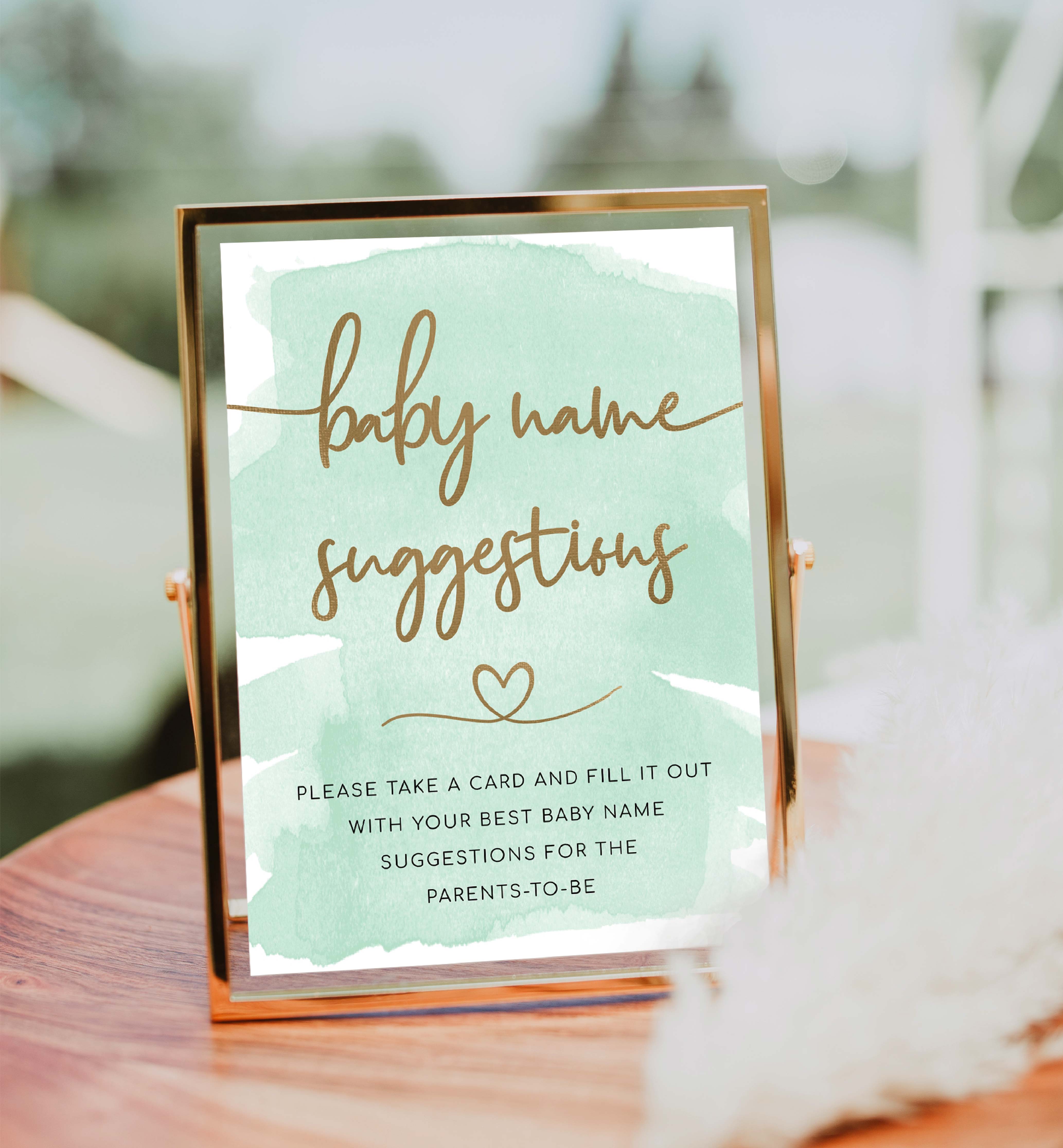 Watercolour Green | Printable Baby Name Suggestion Game – Black Bow Studio