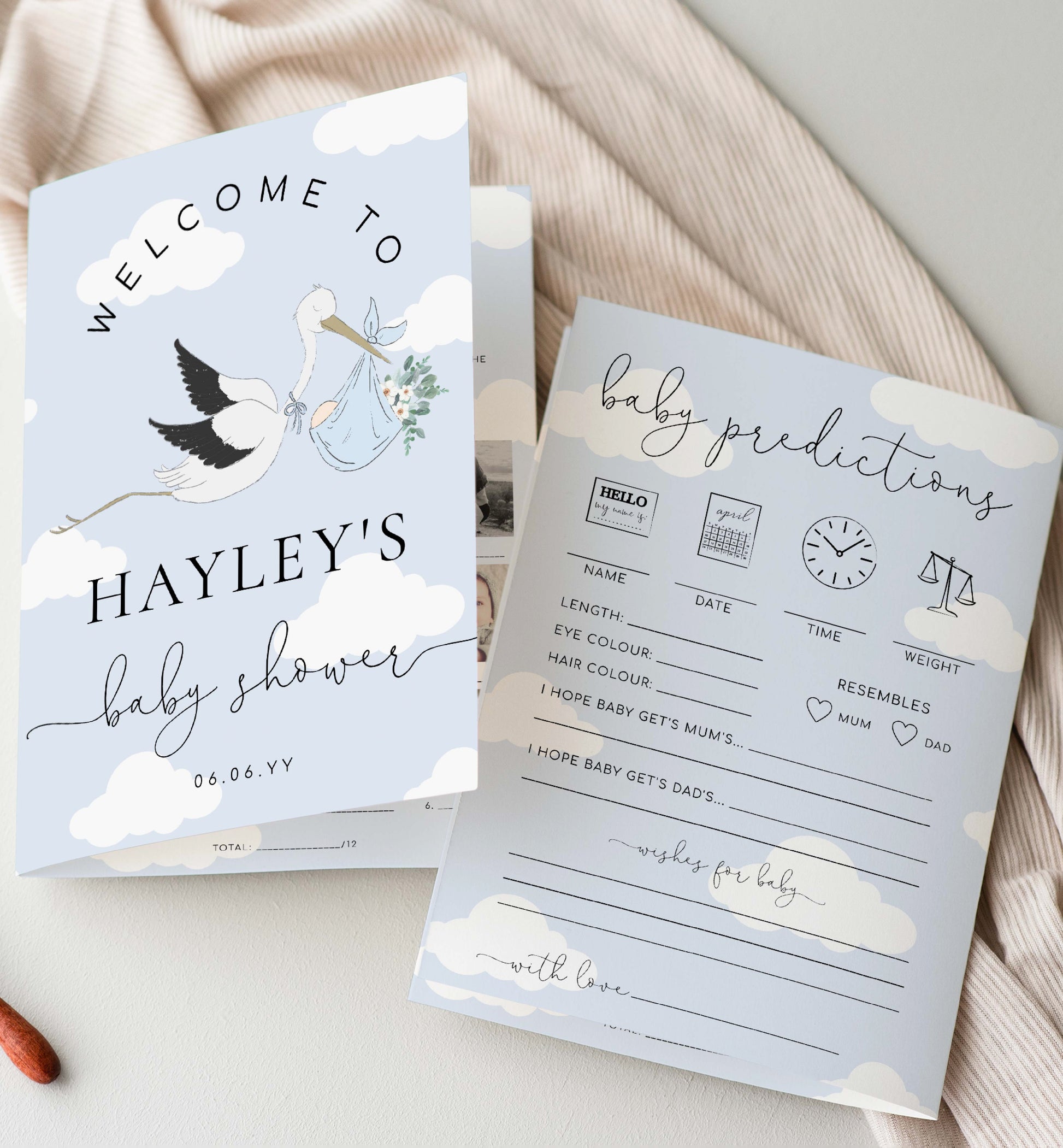 Printable Baby Shower Games Booklet, Baby Photo Game, Baby Predications Game, Couples Trivia, Boy Baby Shower Games, Blue Stork Baby Shower