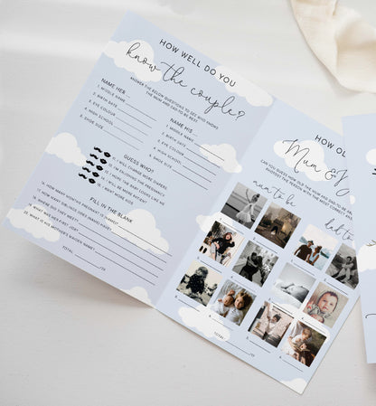Printable Baby Shower Games Booklet, Baby Photo Game, Baby Predications Game, Couples Trivia, Boy Baby Shower Games, Blue Stork Baby Shower