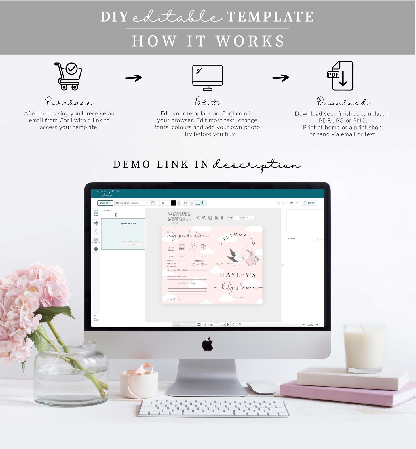 Stork Pink | Printable Baby Shower Game Booklet Template