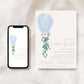 Shower By Mail Printable Invitation Template, Blue Balloon Boy Long Distance Baby Shower, Editable Baby Shower Invitation, Darlington