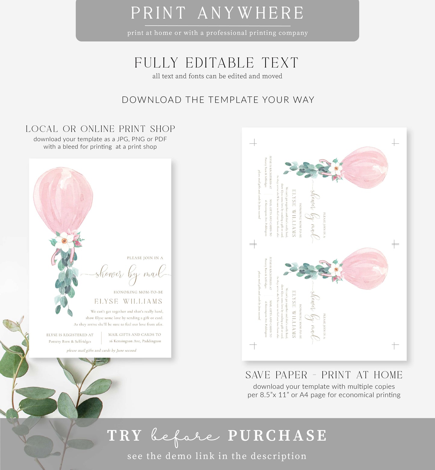 Darlington Pink | Printable Baby Shower By Mail Invitation Template