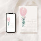 Shower By Mail Printable Invitation Template, Pink Balloon Girl Long Distance Baby Shower, Editable Virtual Baby Shower Invite, Darlington