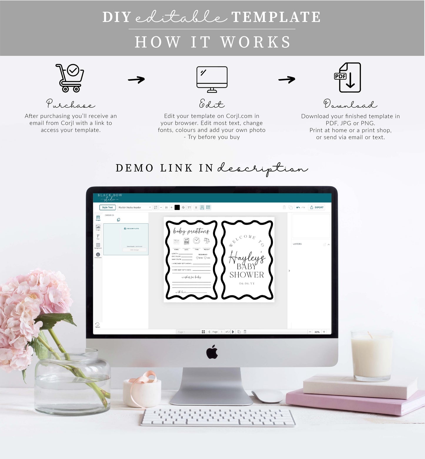 Wave White | Printable Baby Shower Game and Menu Booklet Template