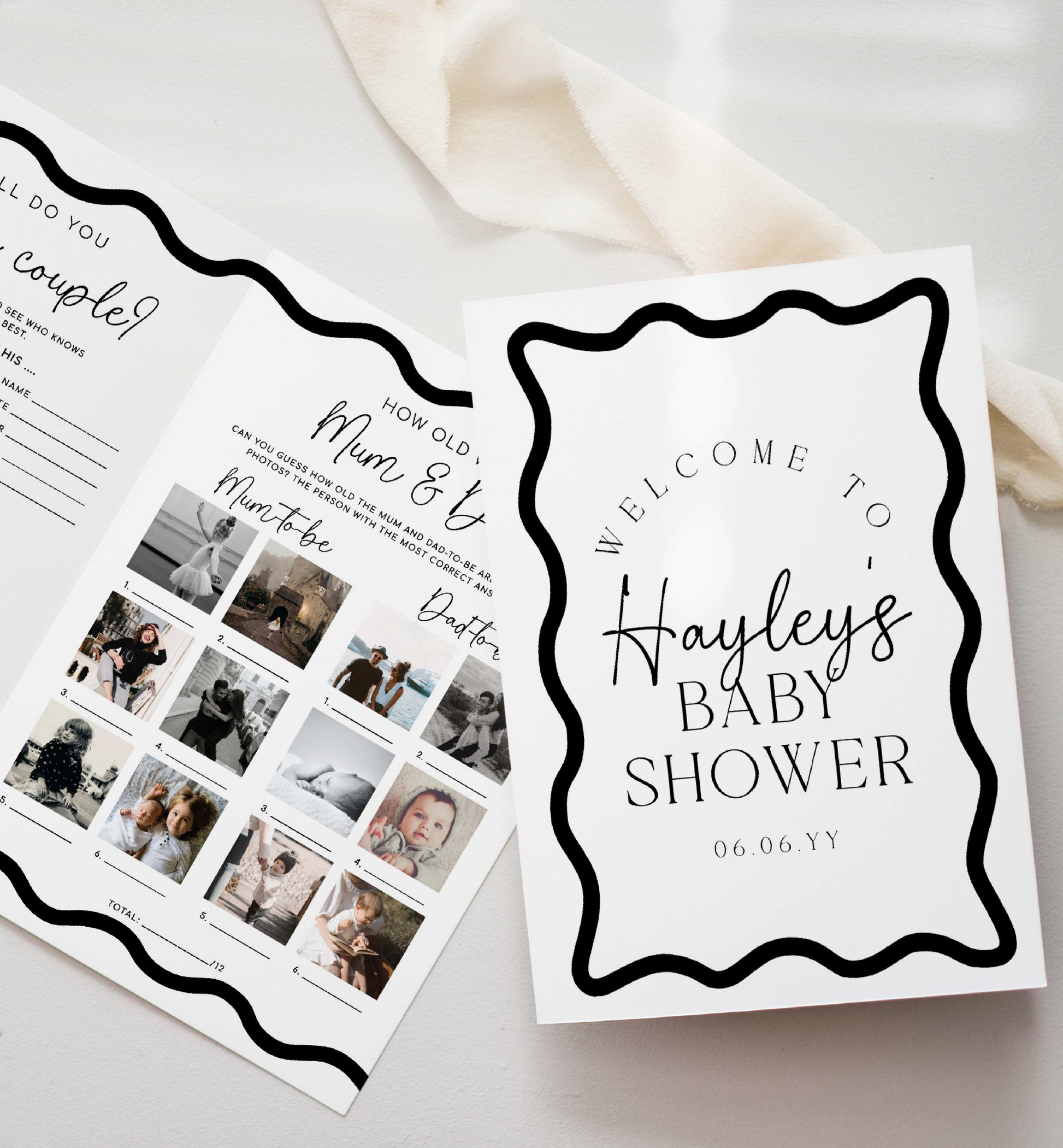 Wave White Printable Baby Shower Games Booklet Template – Black