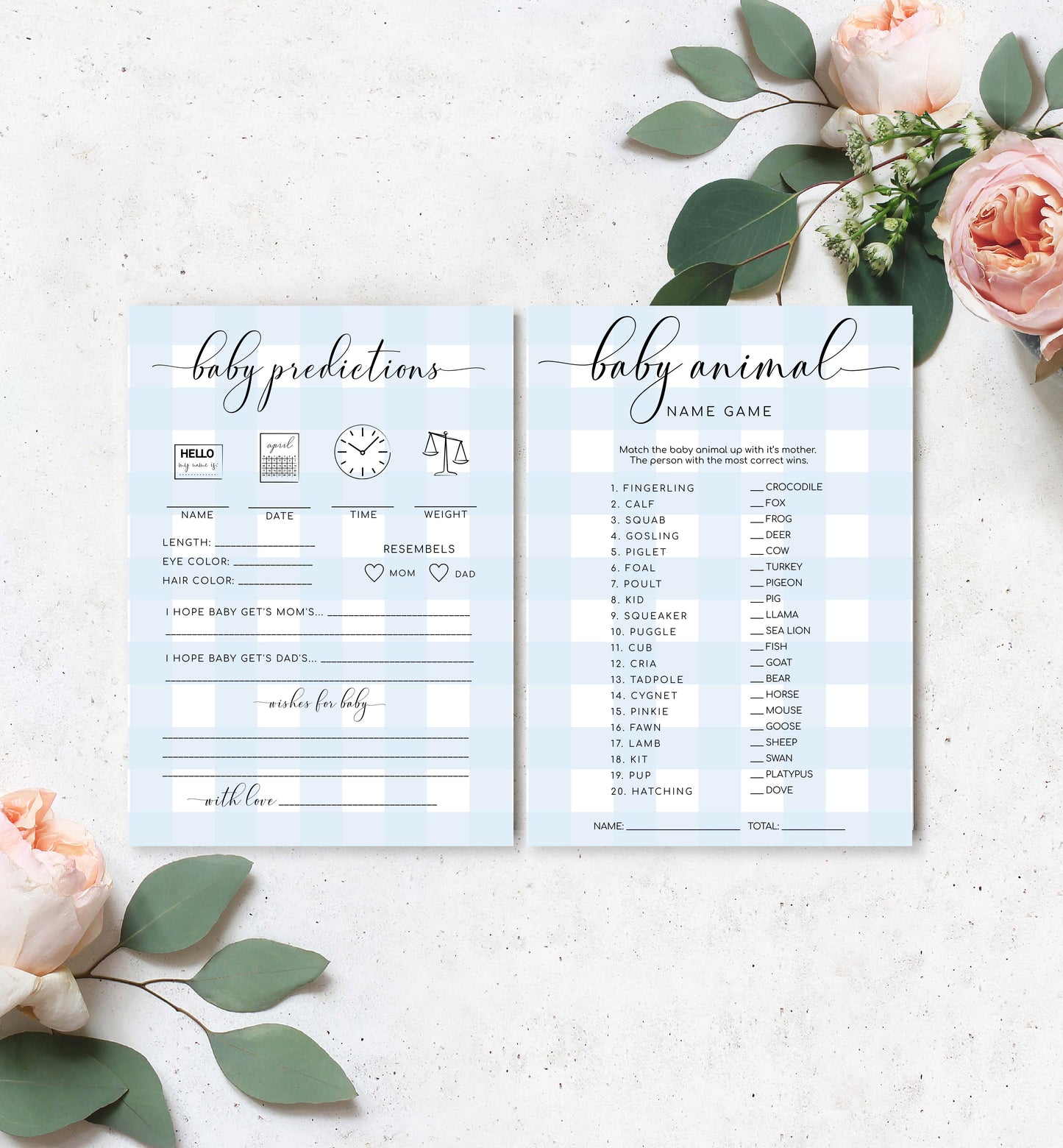 Gingham Blue | Printable Baby Shower Games Bundle Template