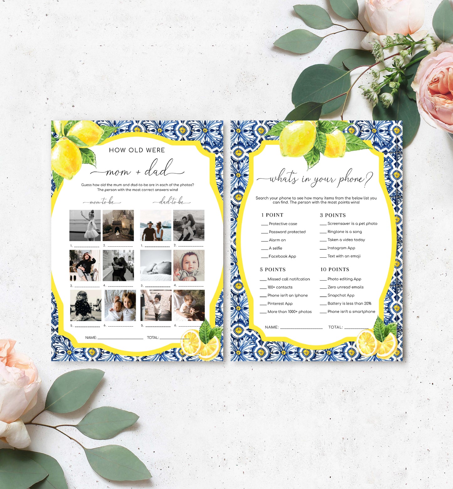 Positano Lemons | Printable Baby Shower Games Bundle Template