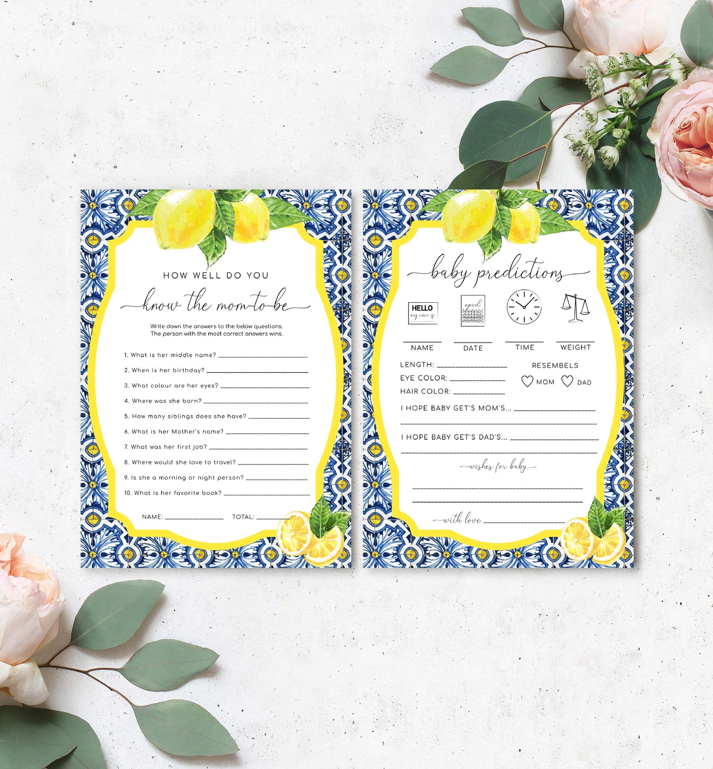 Positano Lemons | Printable Baby Shower Games Bundle Template