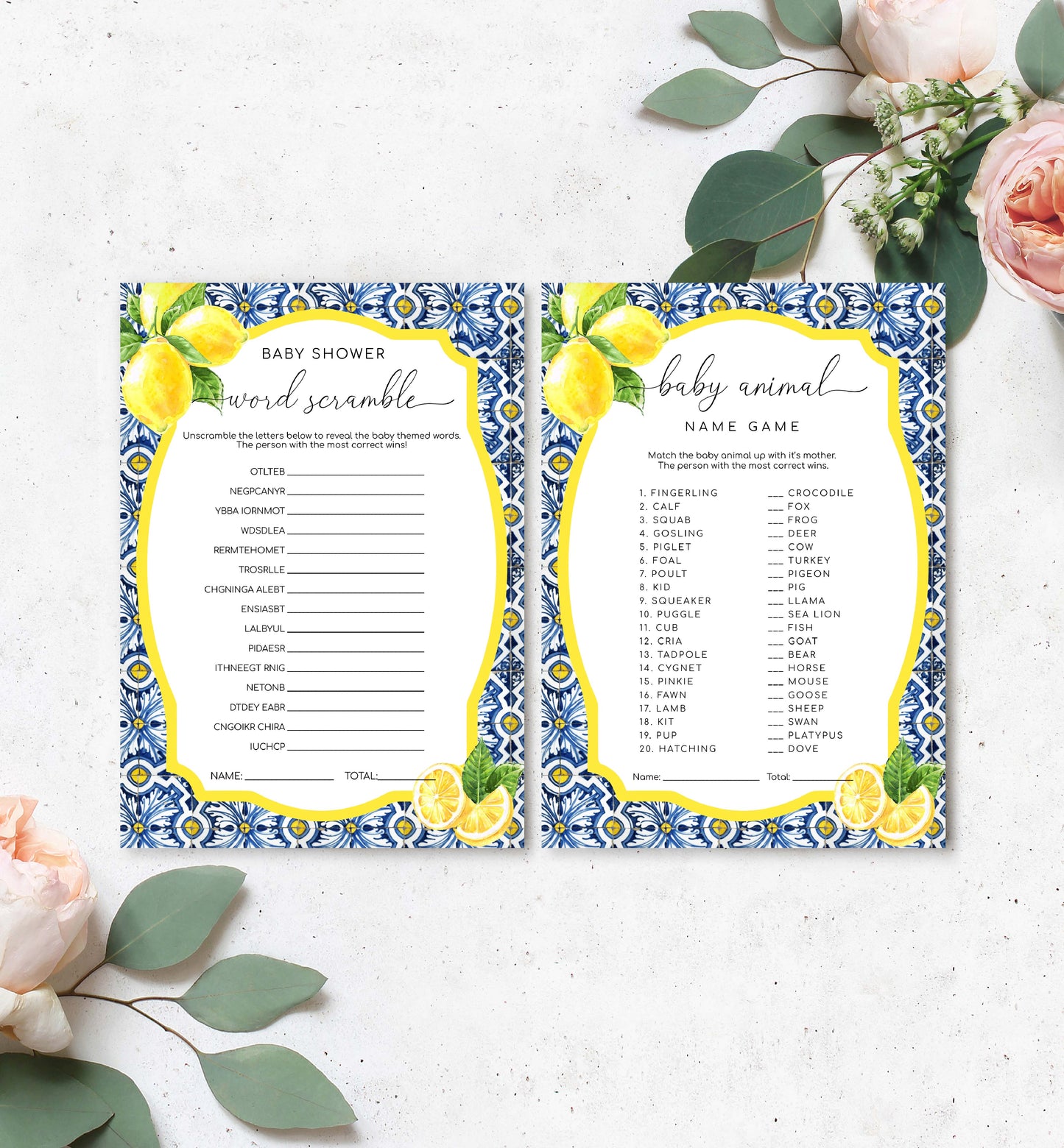 Positano Lemons | Printable Baby Shower Games Bundle Template