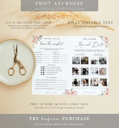 Darcy Pink | Printable Baby Shower Game and Menu Booklet Template