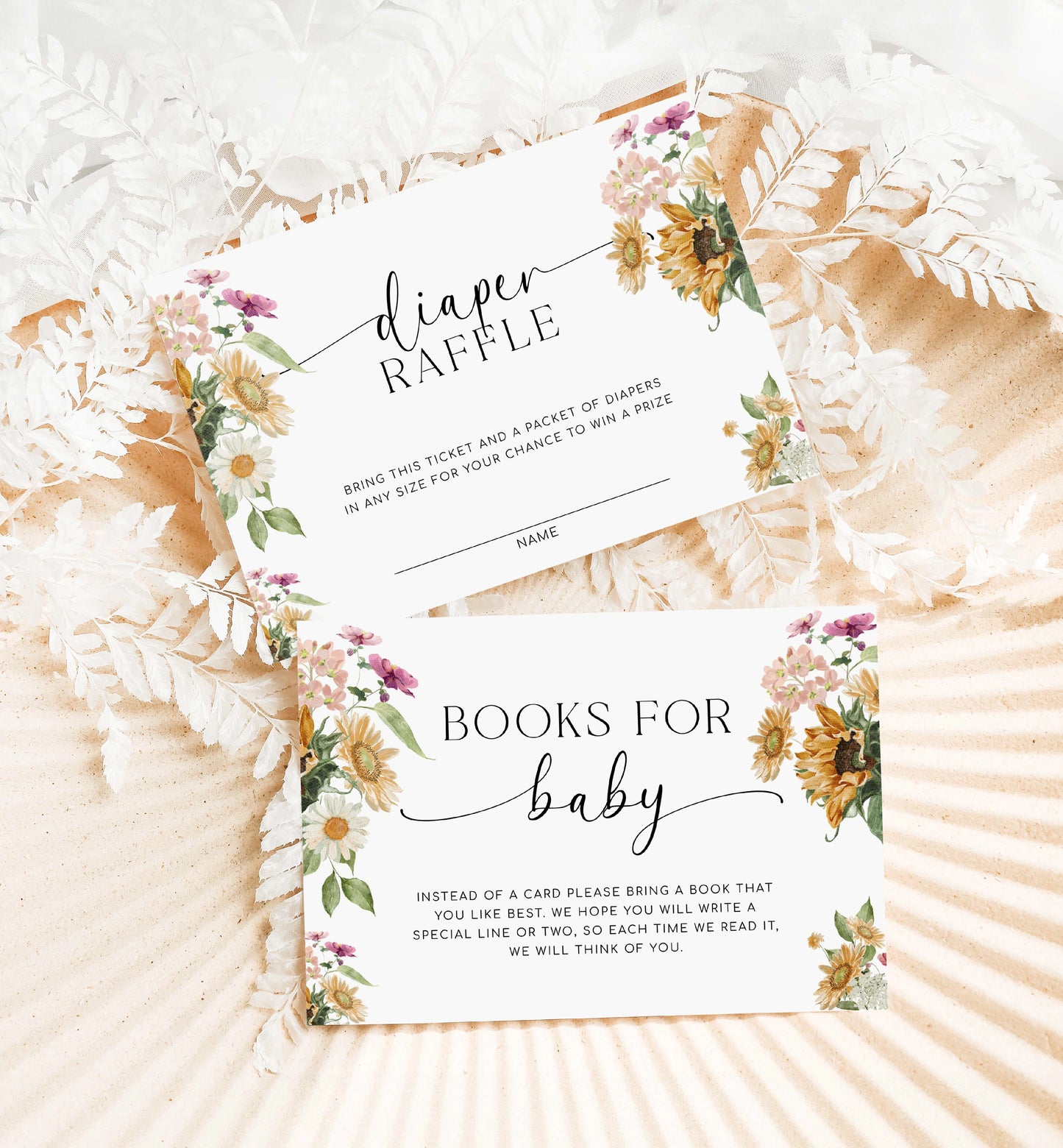 Printable Sunflower Fall Baby Shower Invitation, Book Request, Raffle Ticket, Autumn Floral Gender Neutral Baby Shower Invite, Mews Floral