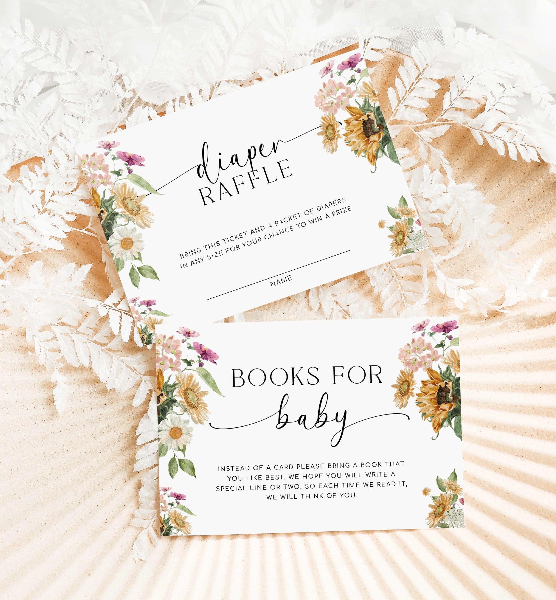 Printable Sunflower Fall Baby Shower Invitation, Book Request, Raffle Ticket, Autumn Floral Gender Neutral Baby Shower Invite, Mews Floral