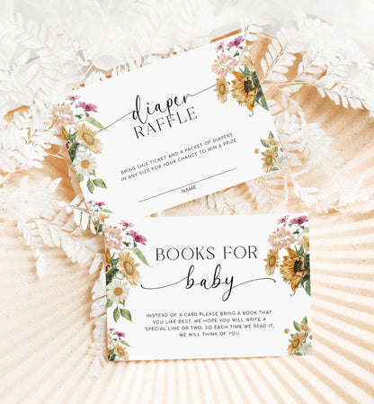 Printable Sunflower Fall Baby Shower Invitation, Book Request, Raffle Ticket, Autumn Floral Gender Neutral Baby Shower Invite, Mews Floral