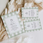Sage Green Gingham Pumpkin Boy Baby Shower Invite, Raffle Ticket, Book Request, Printable Fall Pumpkin Boy Baby Shower Invite