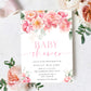 Printable Baby Shower Invitation Template, Editable Hot Pink Peony Baby Shower Invitation, Spring Floral Girl Baby Shower Evite, Piper