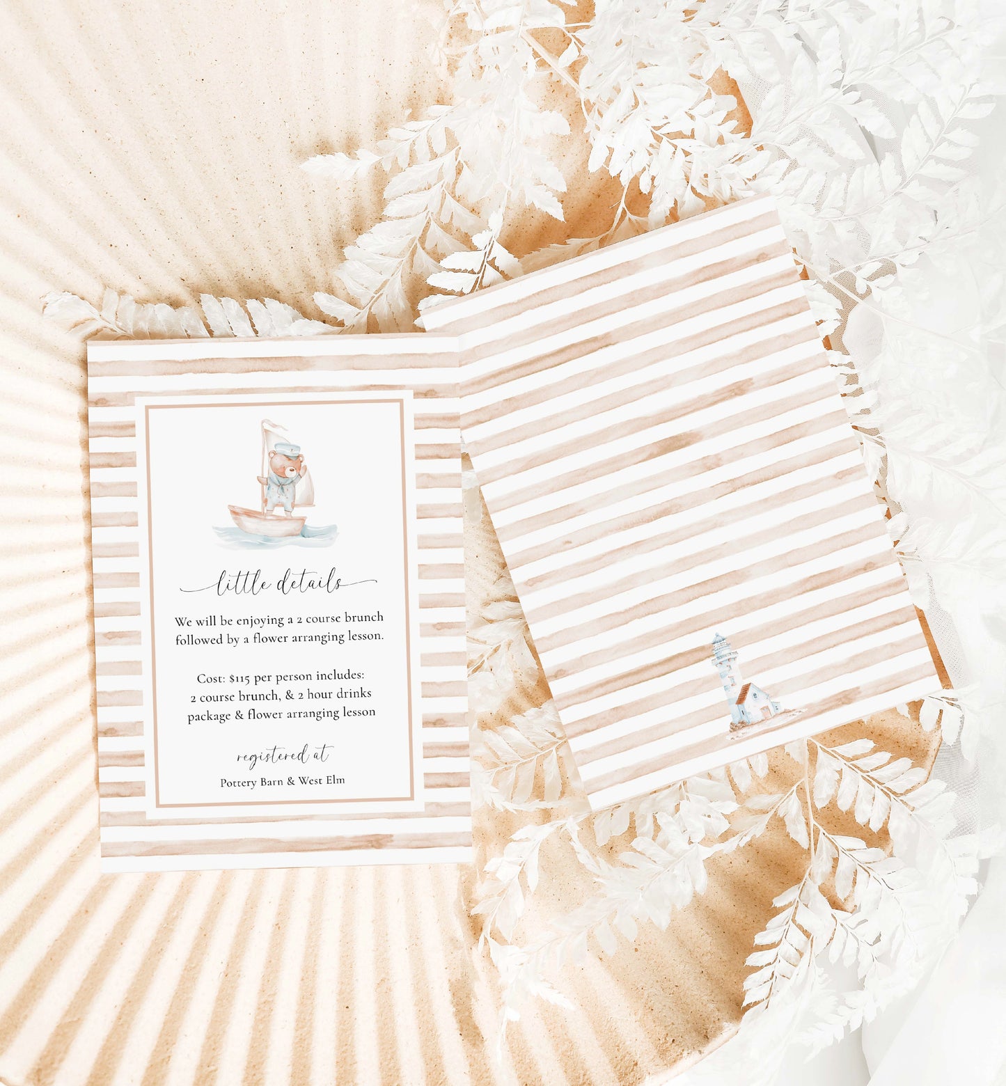 Sailor Bear Baby Shower Printable Invitation Suite, Books for Baby Card, Diaper Raffle Ticket, Beige Tan Nautical Boy Baby Shower Evite