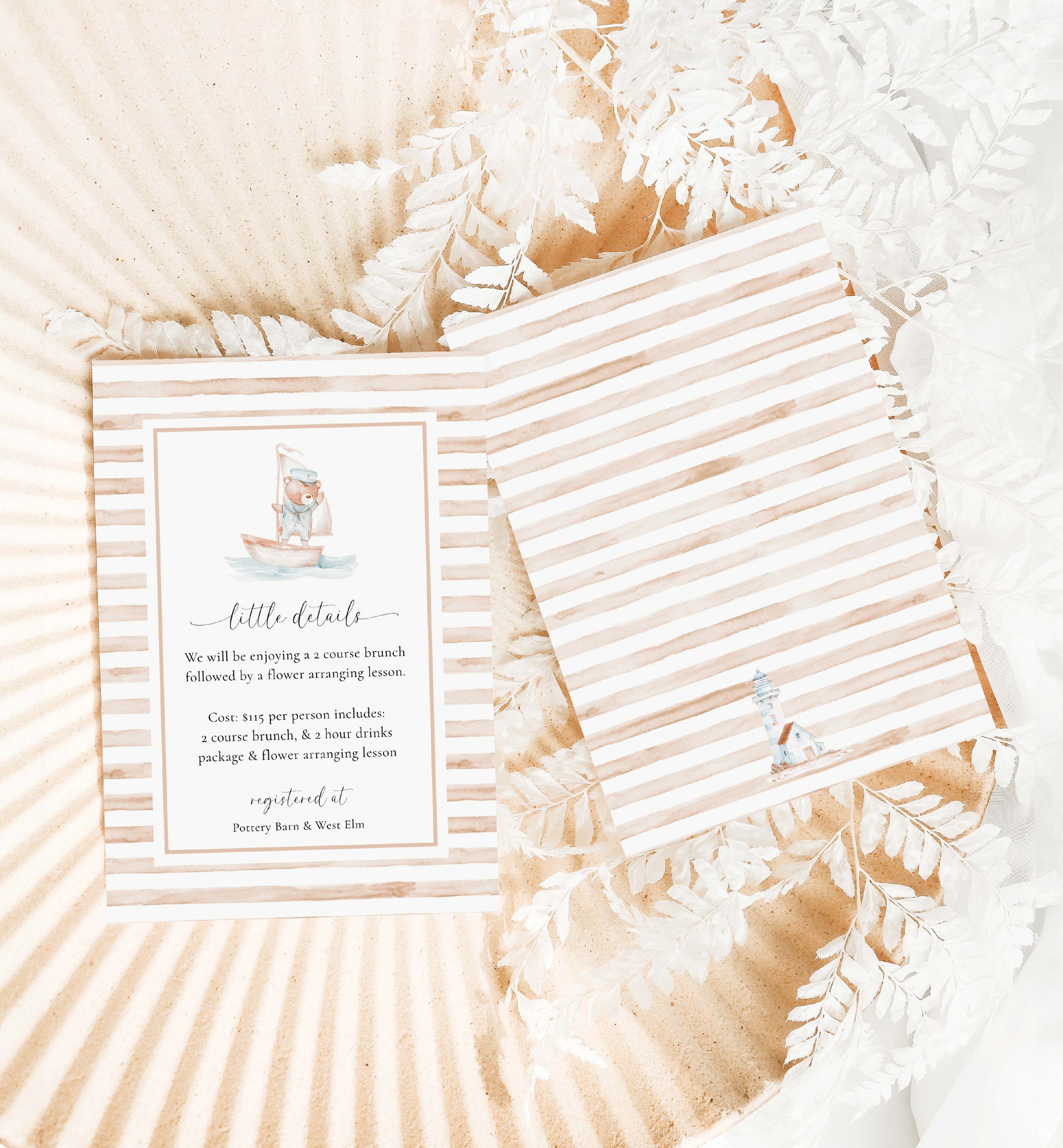 Sailor Bear Baby Shower Printable Invitation Suite, Books for Baby Card, Diaper Raffle Ticket, Beige Tan Nautical Boy Baby Shower Evite