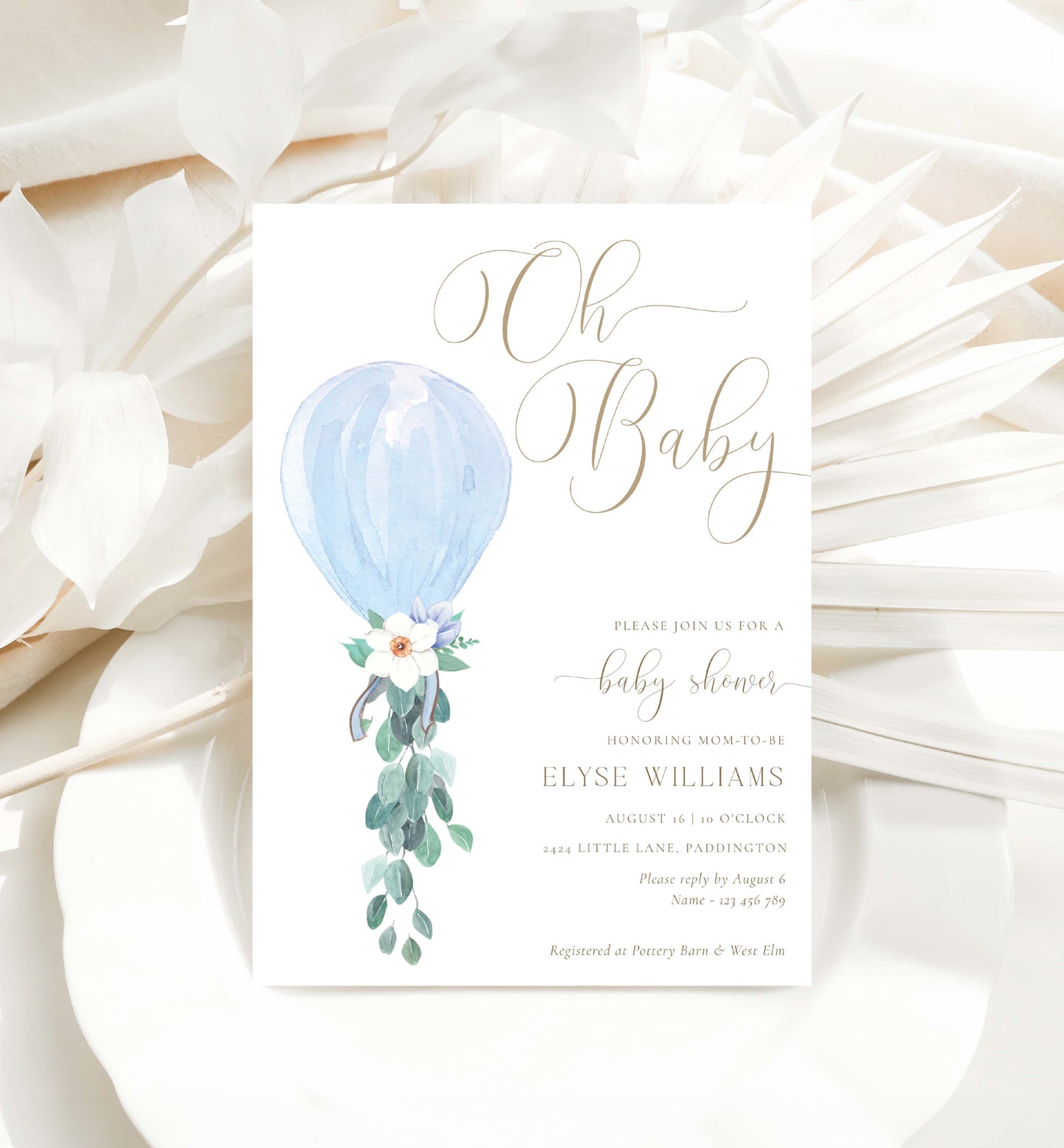 Oh Baby Baby Shower Invitation Template, Printable Balloon Boy Baby Shower Invitation, Editable Boy Baby Baby Shower Invitation, Darlington