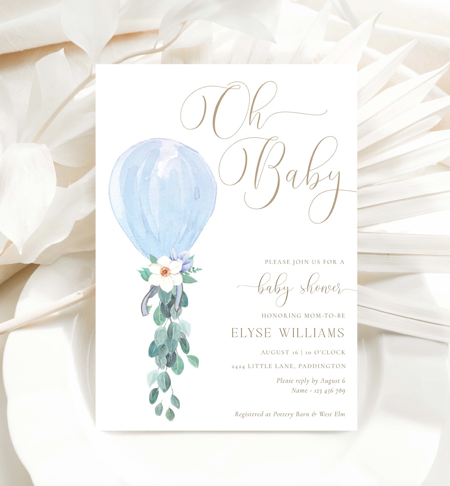 Oh Baby Baby Shower Invitation Template, Printable Balloon Boy Baby Shower Invitation, Editable Boy Baby Baby Shower Invitation, Darlington