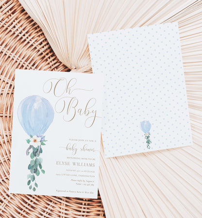 Oh Baby Baby Shower Invitation Template, Printable Balloon Boy Baby Shower Invitation, Editable Boy Baby Baby Shower Invitation, Darlington