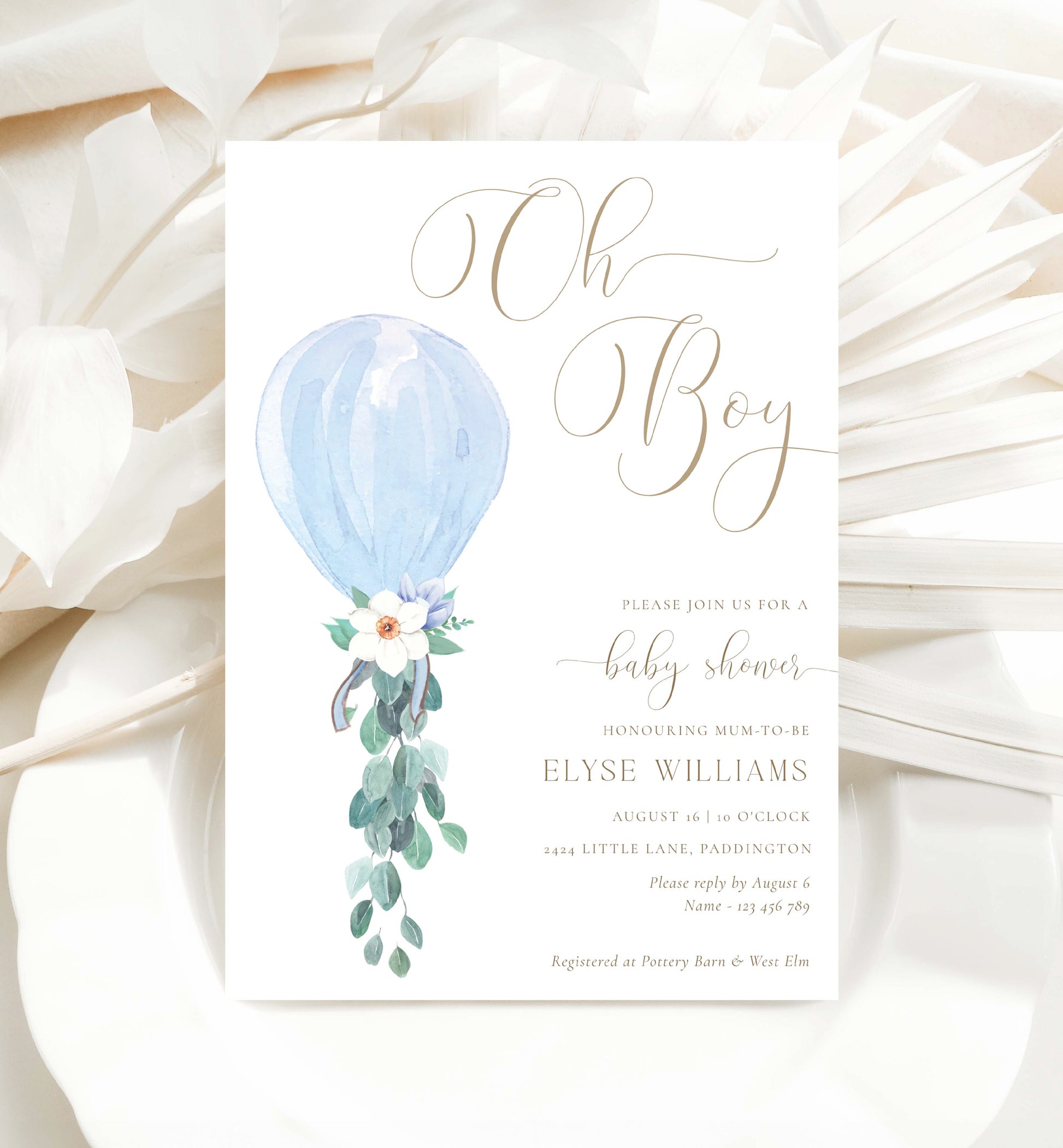 Oh Boy Baby Shower Invitation Template, Printable Balloon Boy Baby Shower Invitation, Editable Boy Baby Baby Shower Invitation, Darlington