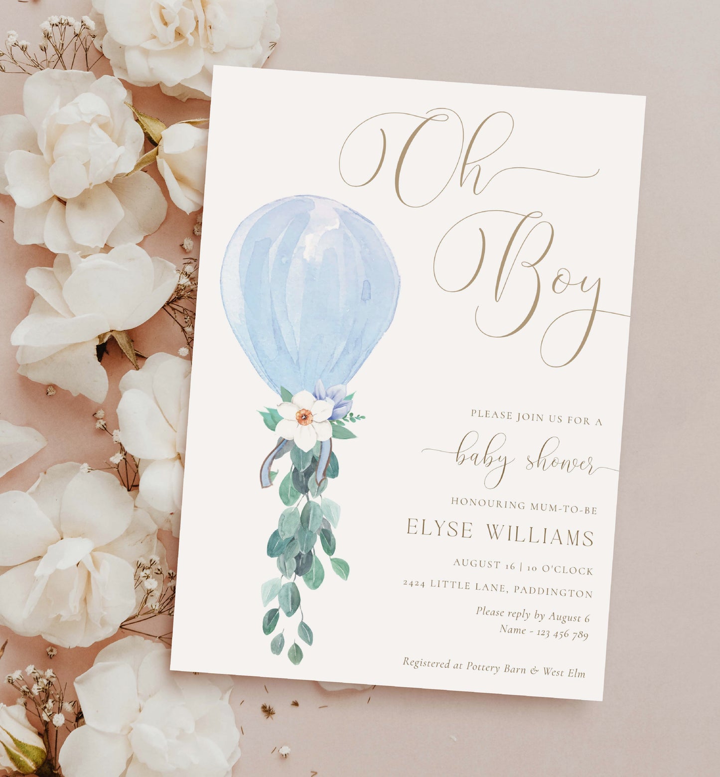 Oh Boy Baby Shower Invitation Template, Printable Balloon Boy Baby Shower Invitation, Editable Boy Baby Baby Shower Invitation, Darlington