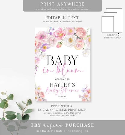 Eloise Floral | Printable Baby In Bloom Welcome Sign Template