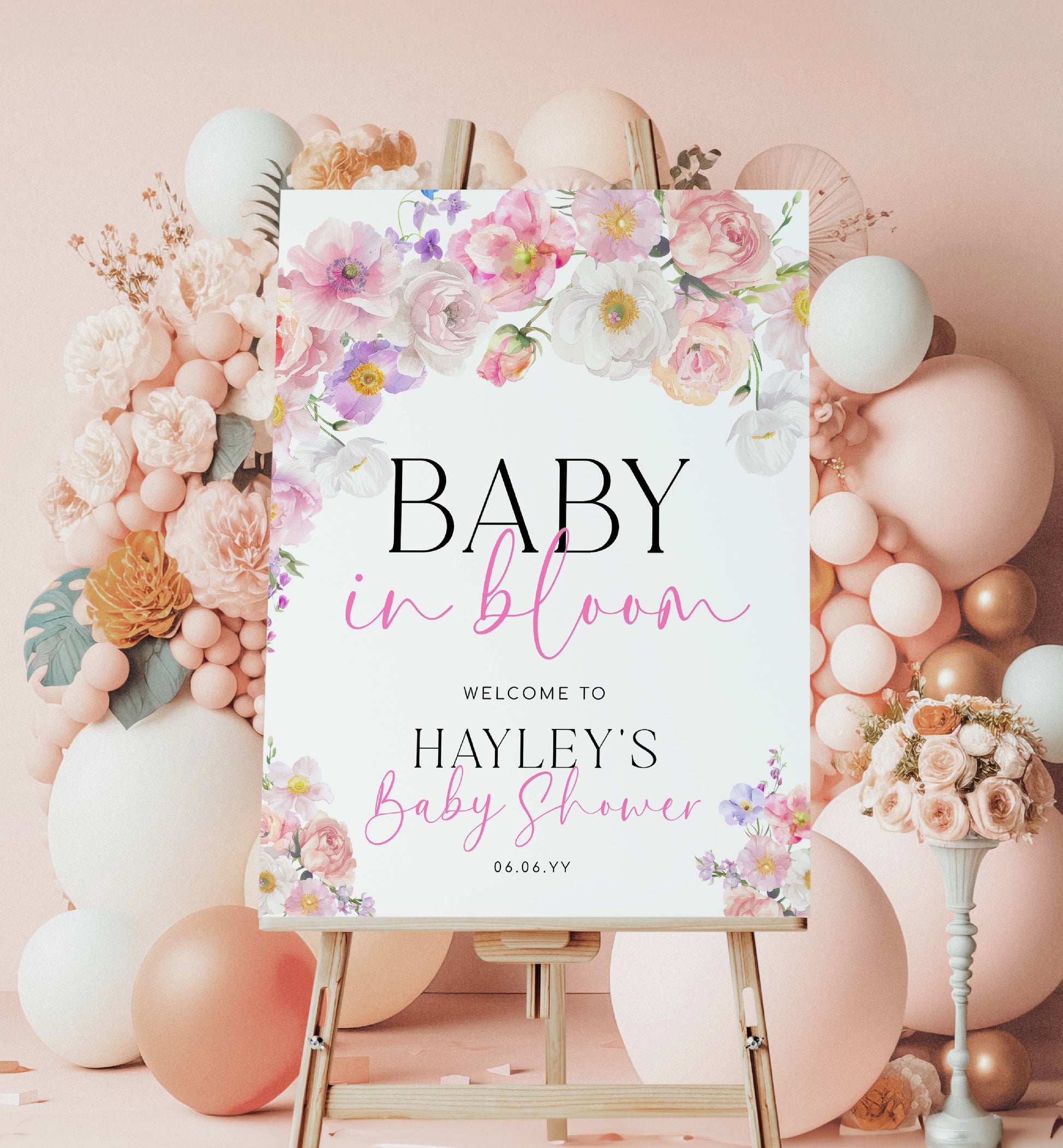 Baby In Bloom Baby Shower Welcome Sign, Pink Wildflower, Printable Baby Shower Welcome Sign, Girl Baby Shower Welcome Sign, Eloise