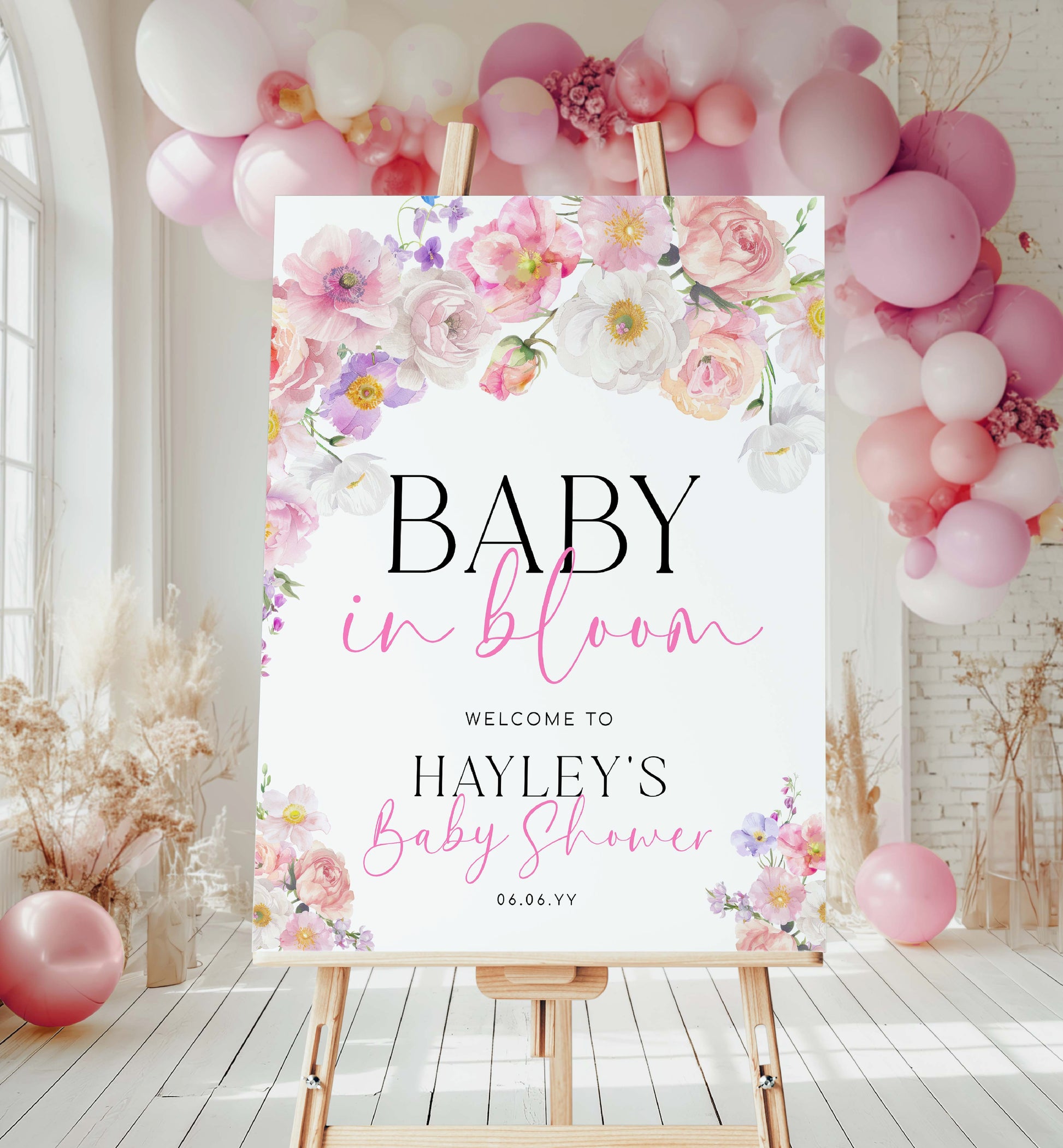 Baby In Bloom Baby Shower Welcome Sign, Pink Wildflower, Printable Baby Shower Welcome Sign, Girl Baby Shower Welcome Sign, Eloise
