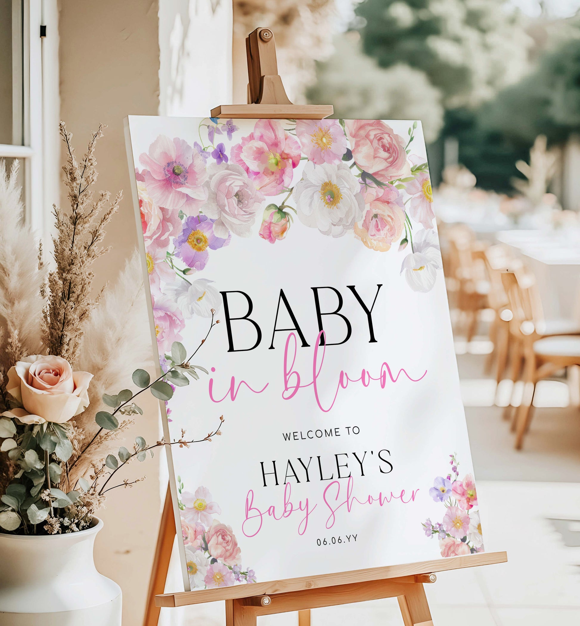 Baby In Bloom Baby Shower Welcome Sign, Pink Wildflower, Printable Baby Shower Welcome Sign, Girl Baby Shower Welcome Sign, Eloise