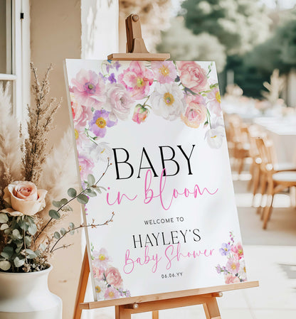 Baby In Bloom Baby Shower Welcome Sign, Pink Wildflower, Printable Baby Shower Welcome Sign, Girl Baby Shower Welcome Sign, Eloise
