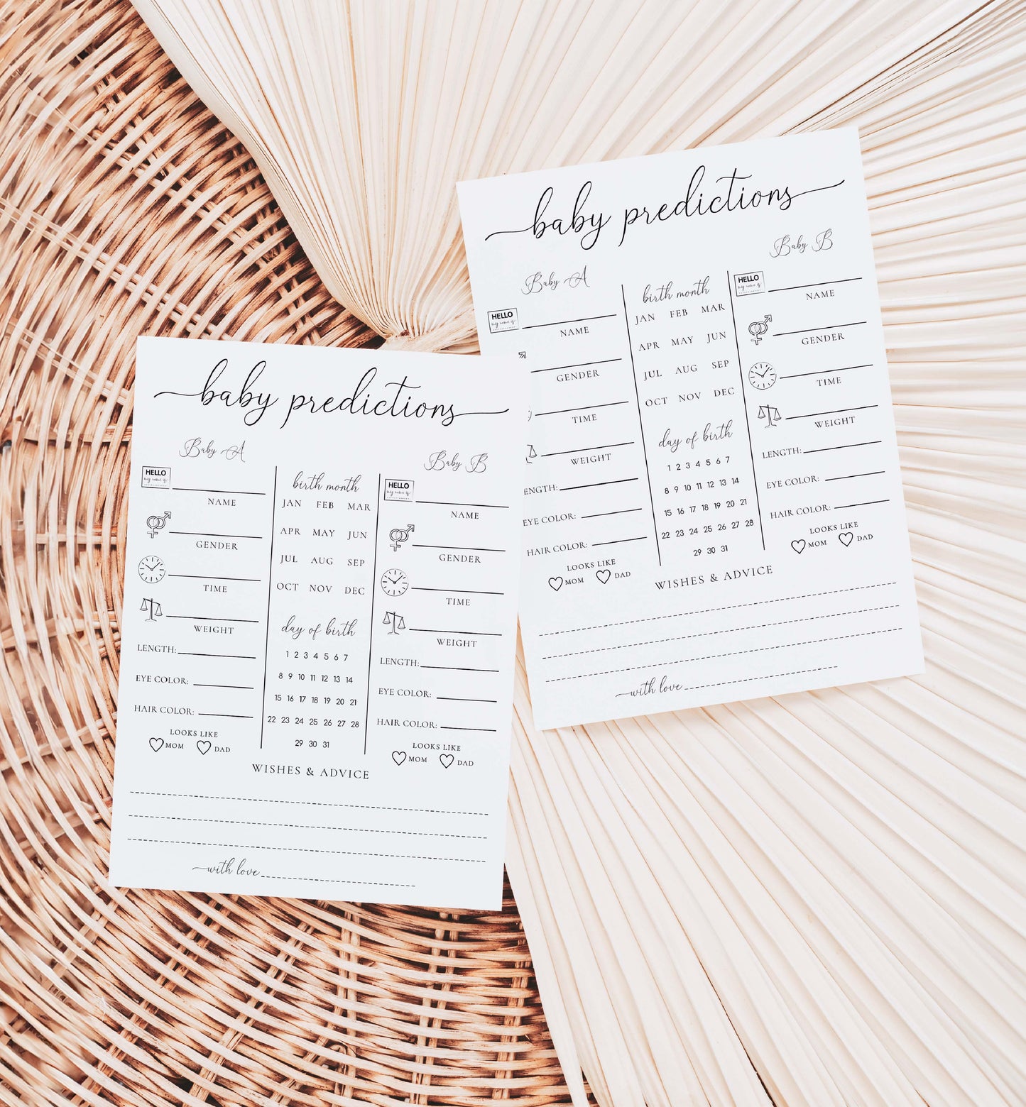 Twins Baby Predictions Game & Wishes For Baby, Printable Minimalist Baby Shower Game, Gender Neutral Baby Shower, Quinn