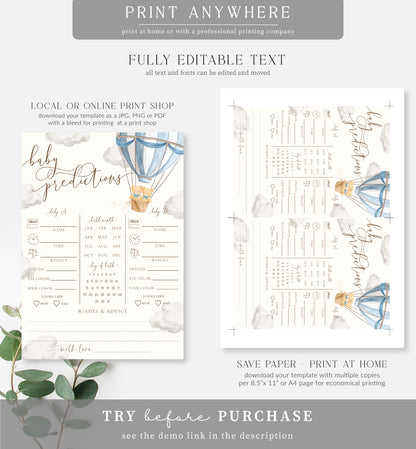 Bearly Wait Blue | Printable Twins Baby Predictions Game Template