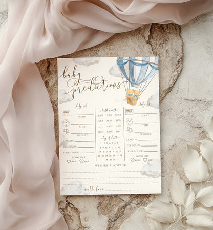 Printable Twins Baby Predictions Game, Bearly Wait Boy Twin Baby Shower Games, Teddy Bear Hot Air Balloon Baby Shower, Wishes For Baby