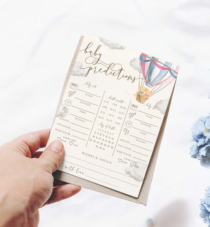 Printable Twins Baby Predictions Game, Bearly Wait Boy Girl Twin Baby Shower Games, Teddy Bear Hot Air Balloon Baby Shower, Wishes For Baby