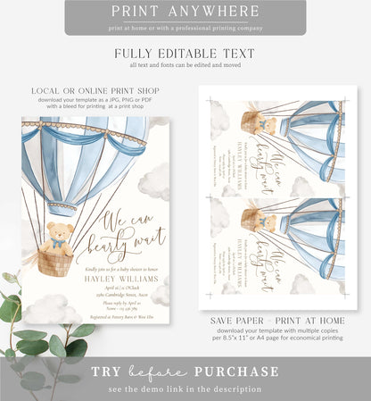 Bearly Wait | Printable Baby Shower Invitation Suite Template