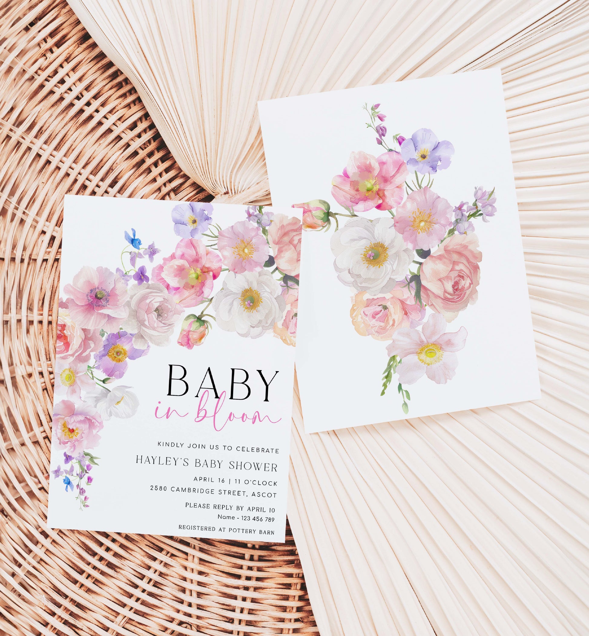 Printable Baby In Bloom Invitation Template, Pink Spring Wildflowers Baby Shower Invitation, Spring Floral Girl Baby Shower Evite, Eloise