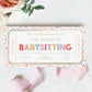 Babysitting Gift Voucher Template, Printable Babysitting Gift Certificate, Babysitting Coupon, Childminding Date Night Voucher, Multi Dot