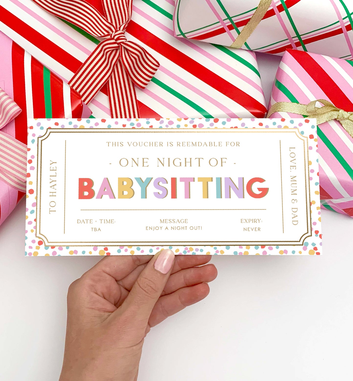 Babysitting Gift Voucher Template, Printable Babysitting Gift Certificate, Babysitting Coupon, Childminding Date Night Voucher, Multi Dot